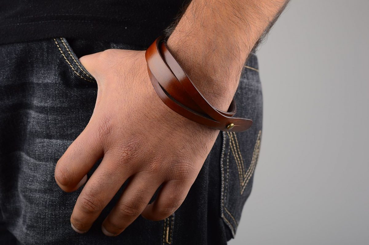 Bracelet fin pour homme En cuir marron et acier inoxydable